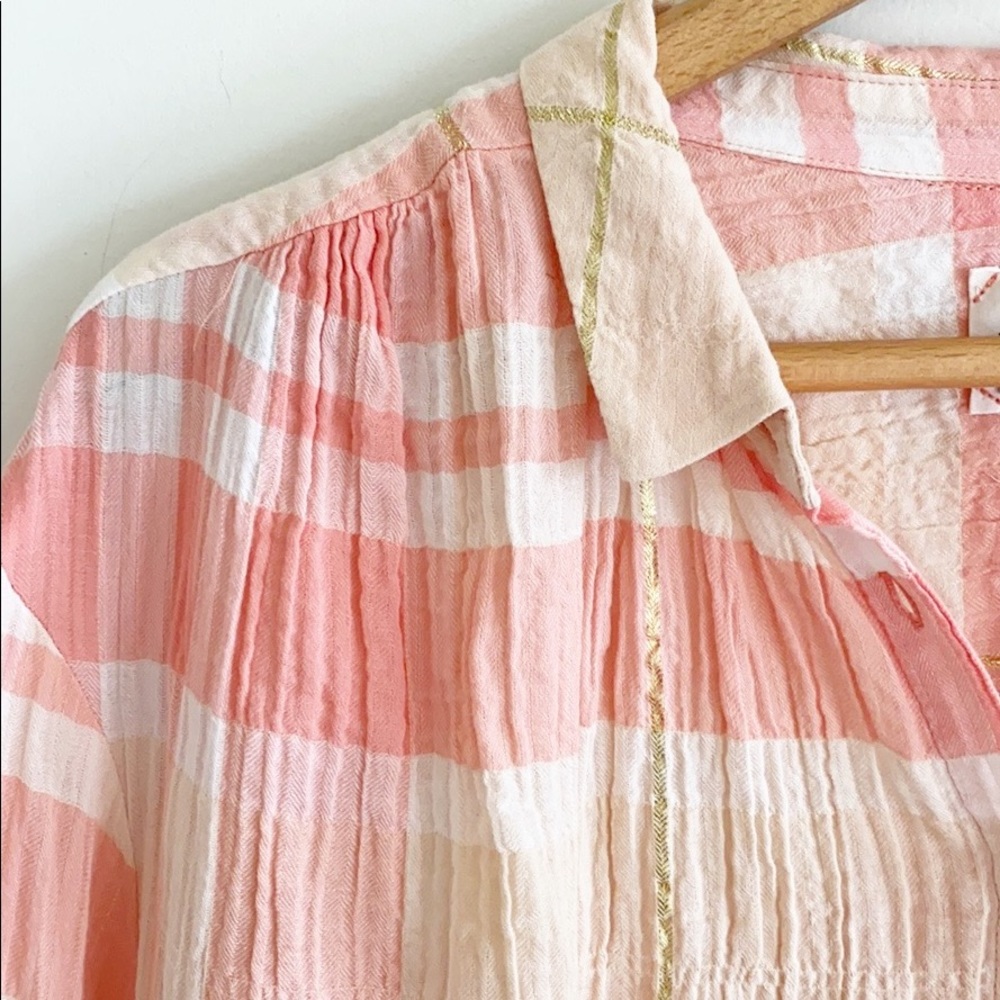 Anthro Holding Horses Peach Plaid Button Down Top - Picture 6 of 11